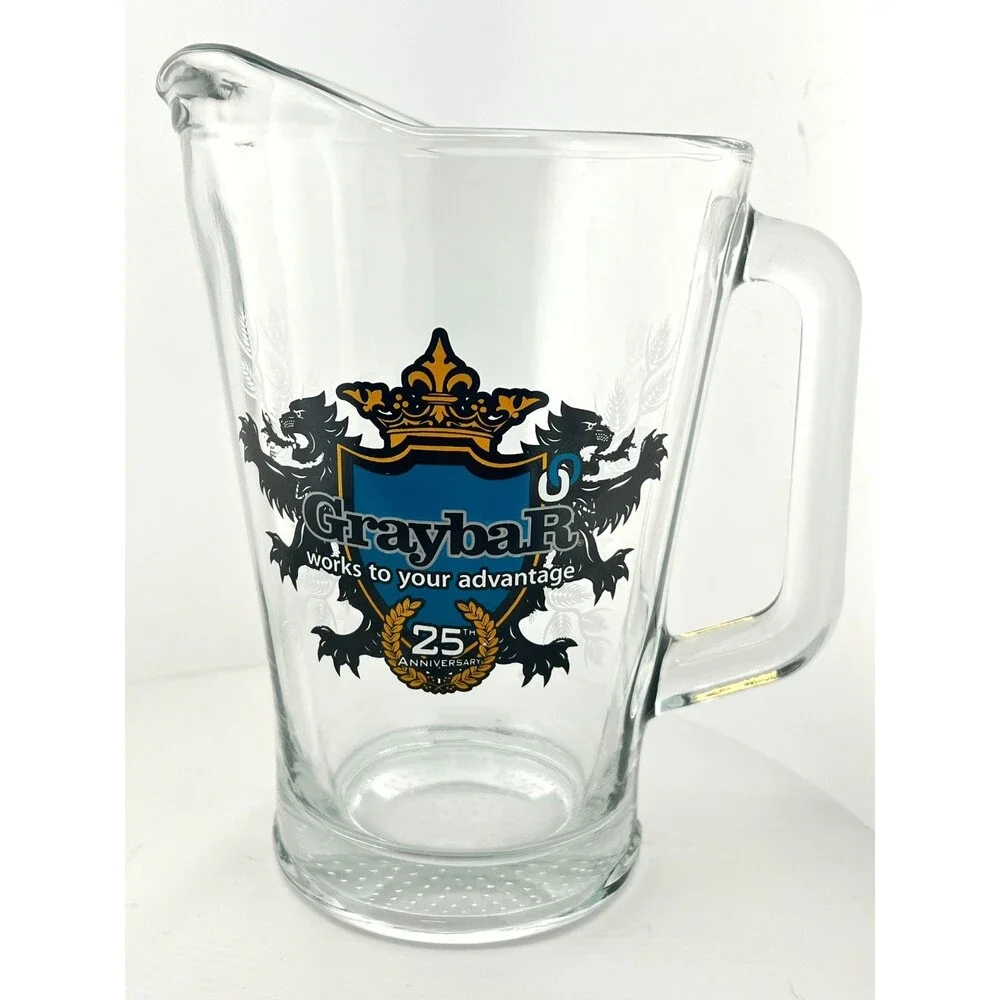 Vtg GraybaR Electric Glass Beer Pitcher Shield Coat of Arms 25th Anniversary